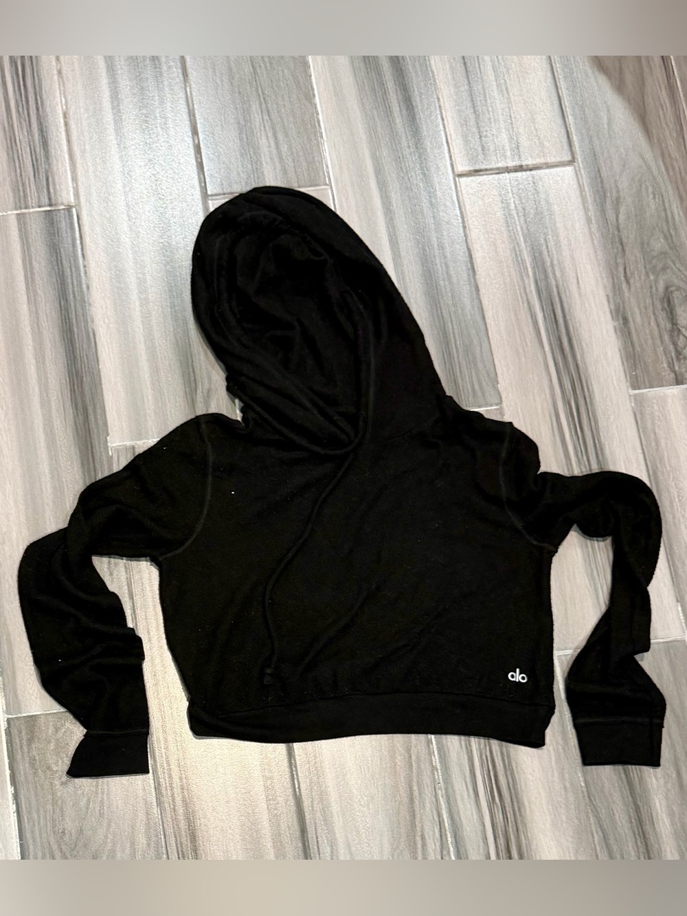 ALO Yoga Black Cropped Hoodie Sweatshirt